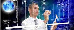 tecnico ingegnere con grafico di business process